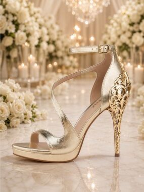 Luxury Gold Bridal Heels | Filigree Stiletto Wedding Sandals | Designer Inspired